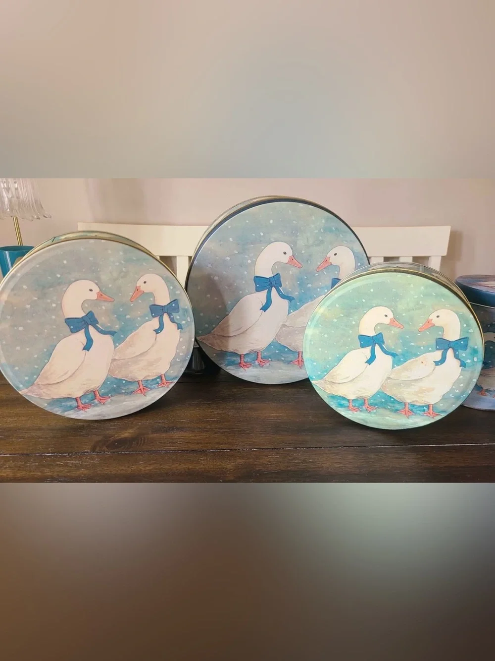 Blue Ribbon Goose Decorative Tin Canister Set